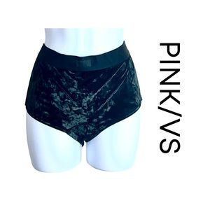NWOT! PINK Victoria’s Secret Black Velour Boyshort Panty Size LG